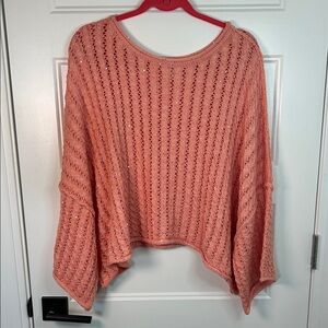 POL Coral Open-Knit Poncho Sweater